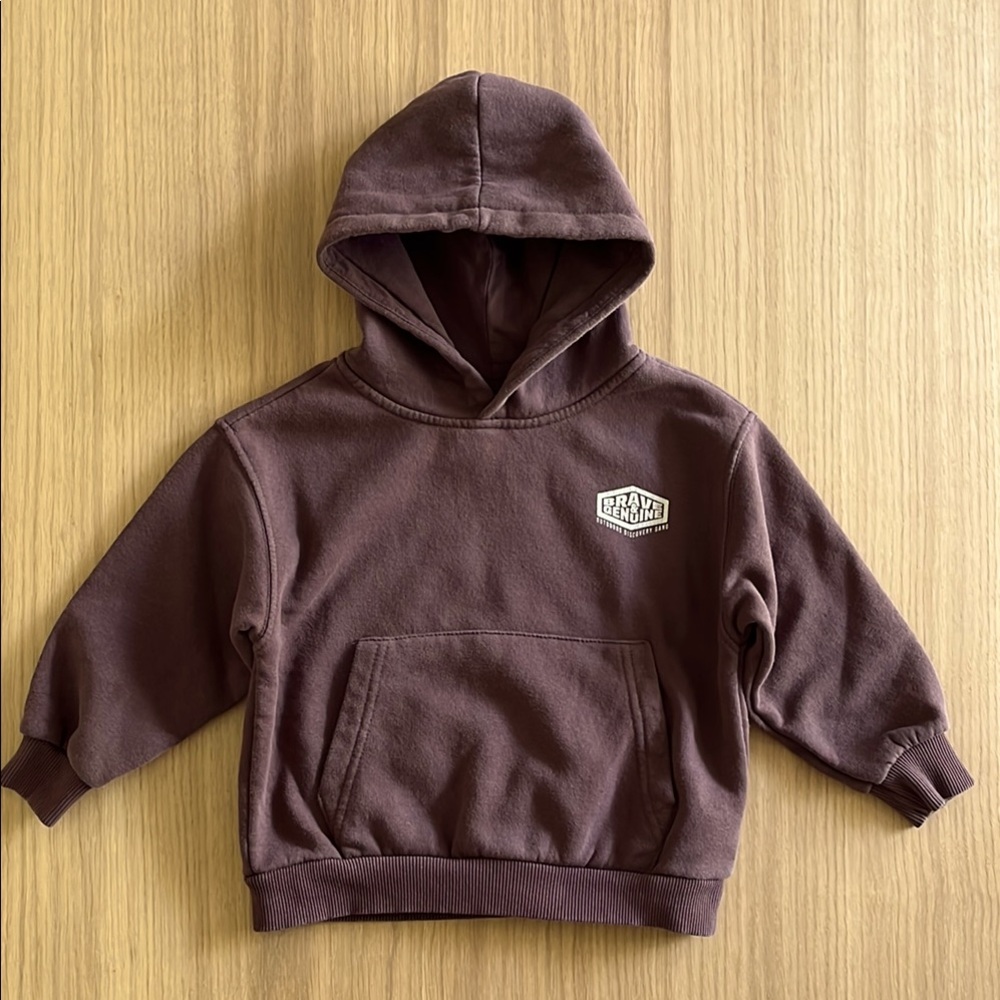 Zara, toddler logo hooded sweatshirt, chocolate, size 3/4 runs smaller for 2/3